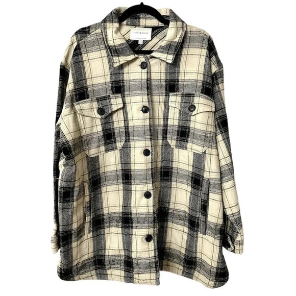 Lucky Brand Women's Black & Cream Plaid Shacket with Pockets Size L NWT - Picture 1 of 10